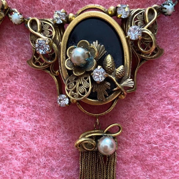 VTG 1940s 1950s Victorian Revival Pearl Necklace Clip On Earrings - Picture 6 of 11